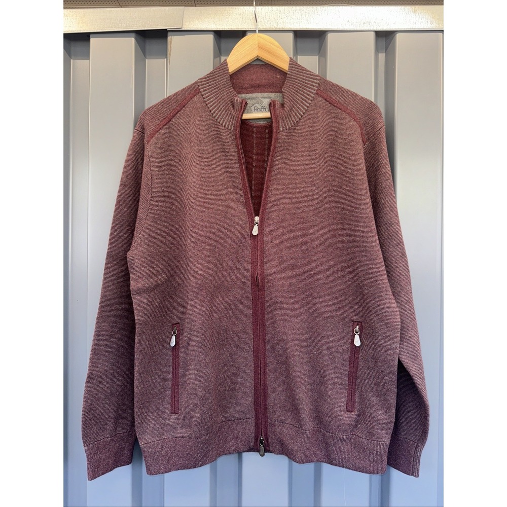 Raffi Sweater Mens Large Gray Full Zip Mock Neck 100% Cotton
